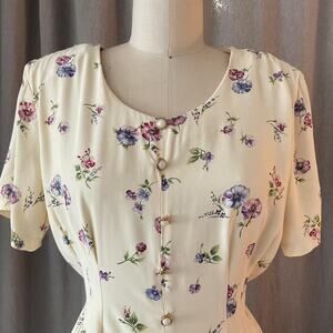 Vintage 80s cream floral dress